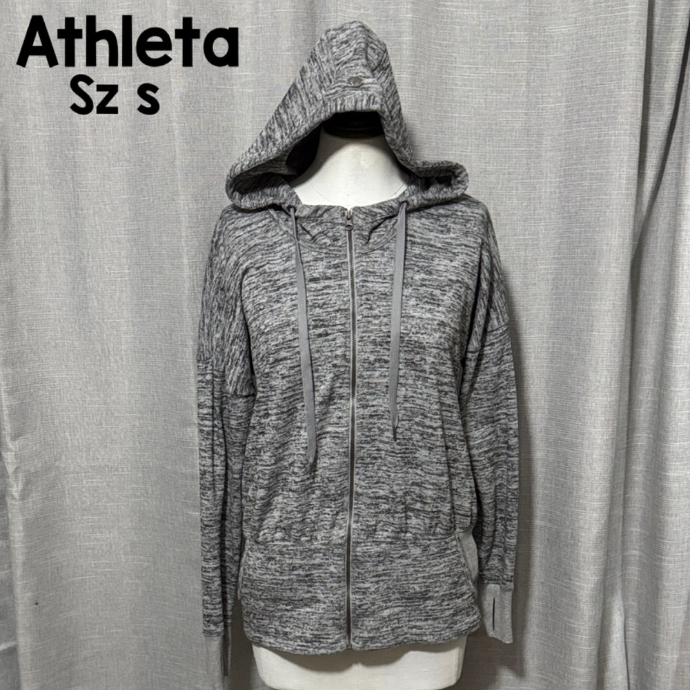 Athleta Full Zip Hoodie-Sz S-Hooded-Thumb Holes-Pockets-Black & White